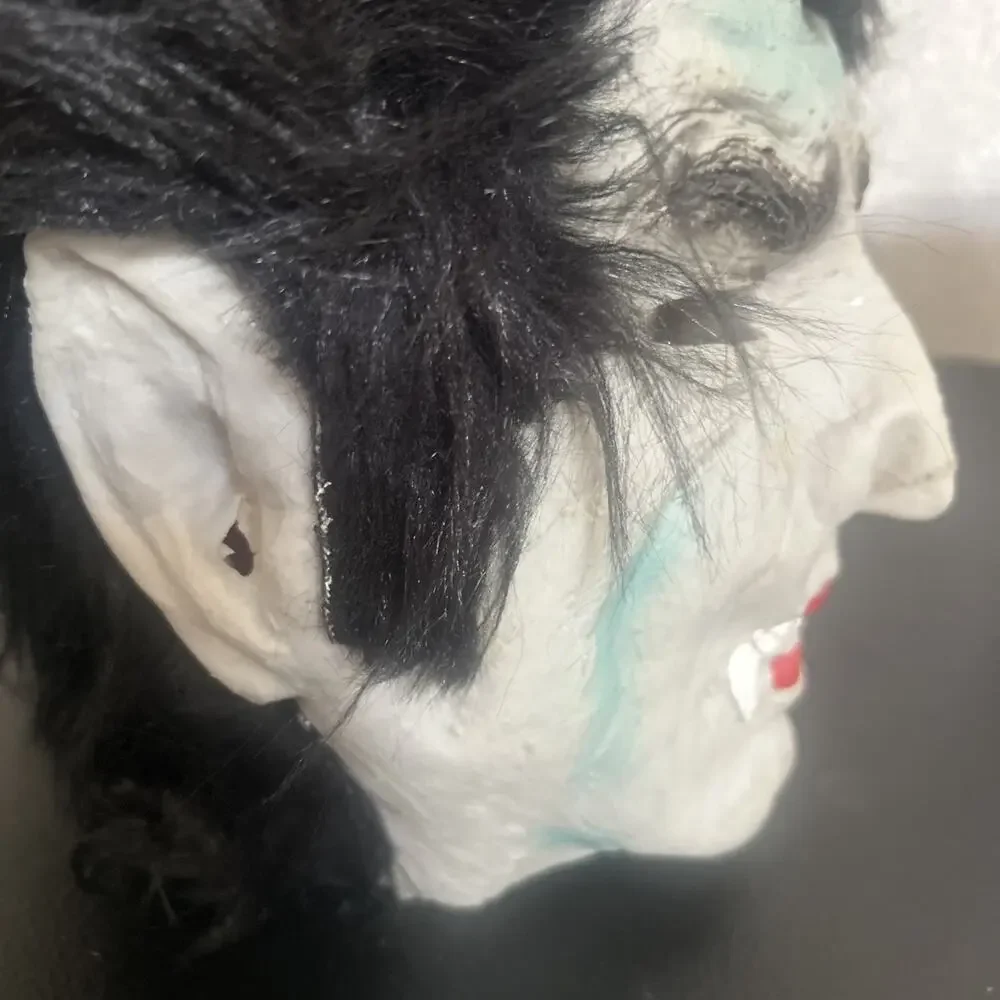 VTG Fun World Dracula vampire ghoul latex lined mask hair Halloween costume